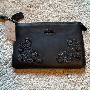 Coach Black Floral Embossed Clutch